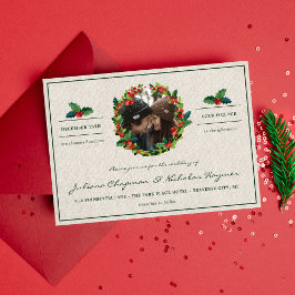 Invitación Boda de Navidades de Holiday Wreath Poinsettia