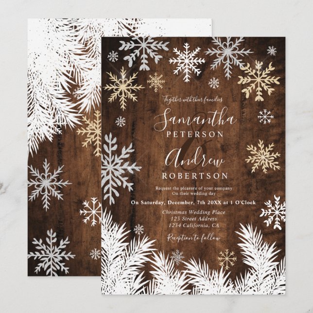 Invitación Boda de Navidades de invierno de invierno con copa (Anverso / Reverso)