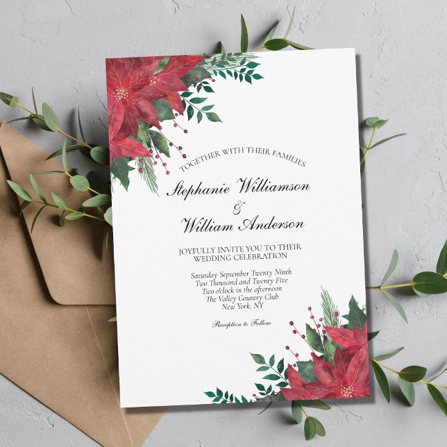 Invitación Boda de Navidades de invierno florales de Poinsett (Subido por el creador)