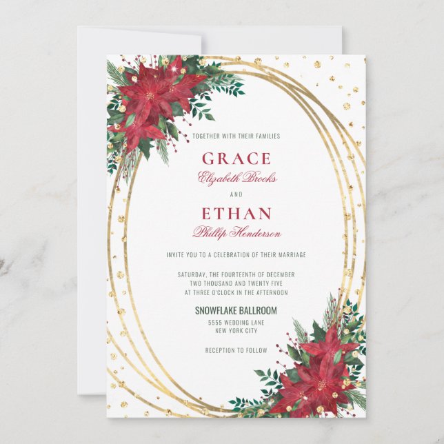 Invitación Boda de Navidades de la Purpurina de oro Poinsetti (Anverso)