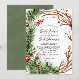 Invitación Boda de Navidades de la rama verde del pino rojo