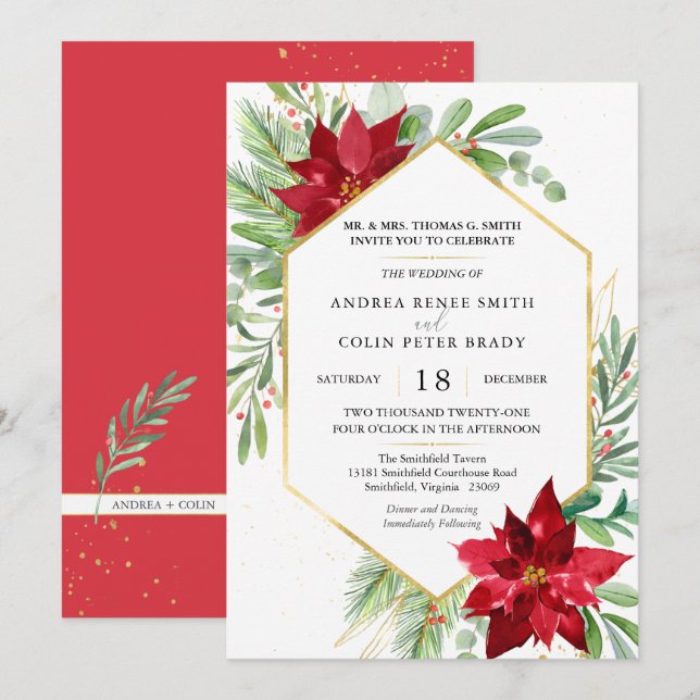 Invitación Boda de Navidades de la vegetación de acuarela bot (Anverso / Reverso)