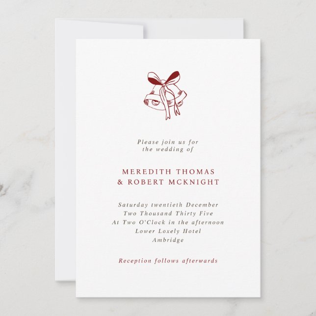 Invitación Boda de Navidades de las campanas dibujadas a mano (Anverso)