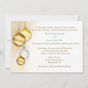 Invitación Boda de Navidades de Ornamentos blancos y dorados