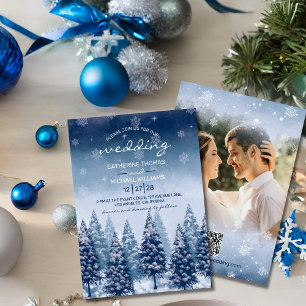 Invitación Boda de Navidades de Pino Blue Winter Wonderland