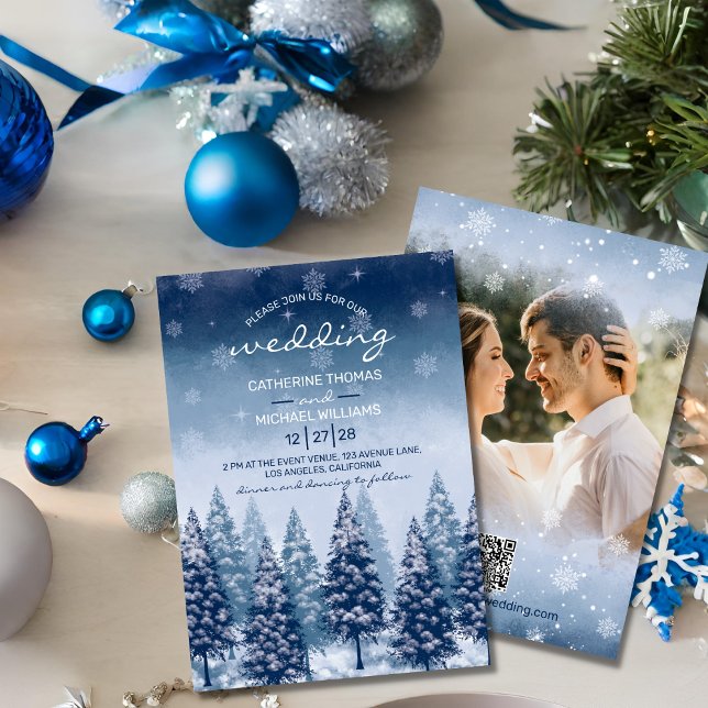 Invitación Boda de Navidades de Pino Blue Winter Wonderland (Subido por el creador)