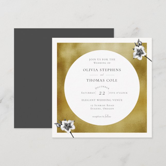Invitación Boda de Navidades de Rosas Gray Gold (Anverso / Reverso)