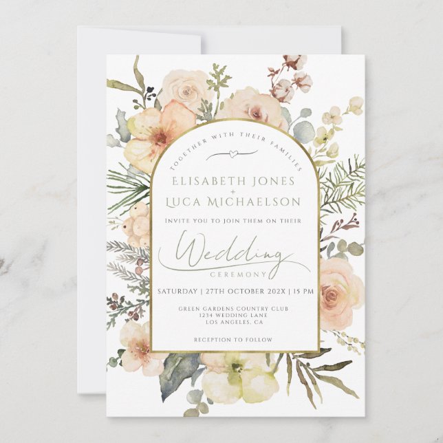 Invitación Boda de Navidades de Sage Green Winter Pine Gold (Anverso)