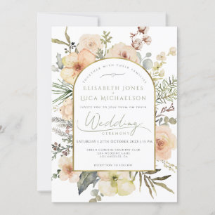 Invitación Boda de Navidades de Sage Green Winter Pine Gold