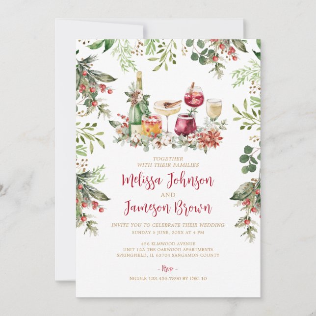 Invitación Boda de Navidades de Winter Greenery Wreath Mistle (Anverso)