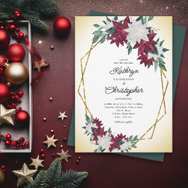 Invitación Boda de Navidades del marco dorado de la Poinsetti