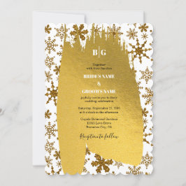 Invitación Boda de Navidades festivos Golden Snowflakes