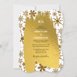 Invitación Boda de Navidades festivos Golden Snowflakes