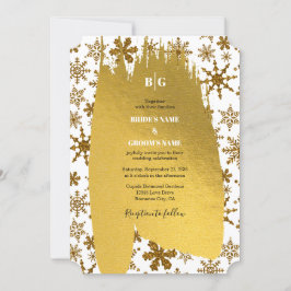 Invitación Boda de Navidades festivos Golden Snowflakes
