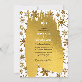 Invitación Boda de Navidades festivos Golden Snowflakes