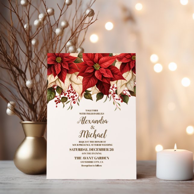 Invitación Boda de Navidades florales de Pine Poinsettia Rust (Subido por el creador)