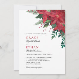 Invitación Boda de Navidades florales de Poinsettia Roja