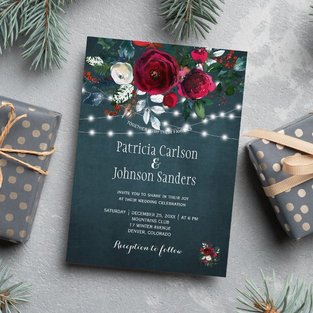 Invitación Boda de Navidades florales elegantes de invierno r (Subido por el creador)