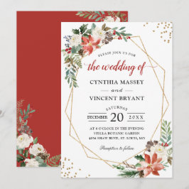 Invitación Boda de Navidades Geométricos de Poinsettia Floral