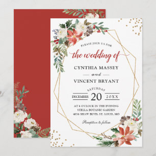 Invitación Boda de Navidades Geométricos de Poinsettia Floral