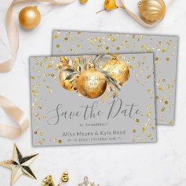 Invitación Boda de Navidades Gris de oro salva la fecha