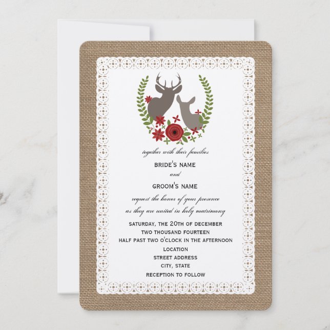Invitación Boda  de Navidades inspirados en el arbusto y el e (Anverso)