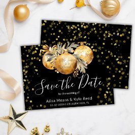Invitación Boda de Navidades negros de oro salva la fecha