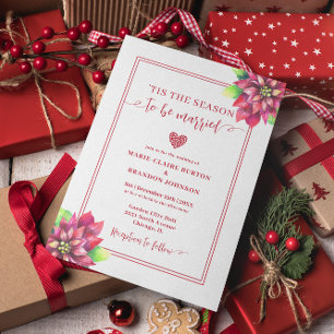 Invitación Boda de Navidades planos de Poinsettia Roja
