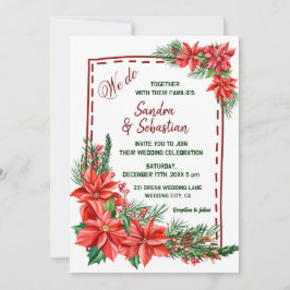 Invitación Boda de Navidades rojos florales de Poinsettia rus