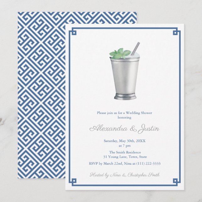 Invitación Boda de Navy Blue y Gris Plateado Mint Julep Showe (Anverso / Reverso)
