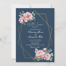 Invitación Boda de Navy Blush Peonía Eucalipto