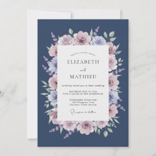 Invitación Boda de Navy Rose Blossom Flourish