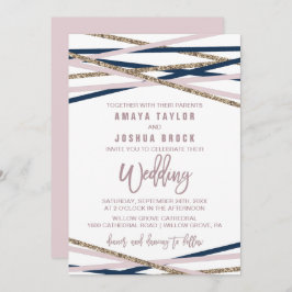 Invitación Boda de Navy Rubor y Gold Streamers