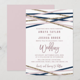 Invitación Boda de Navy Rubor y Gold Streamers