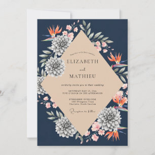 Invitación Boda de Navy Tropical Protea Eucalipto