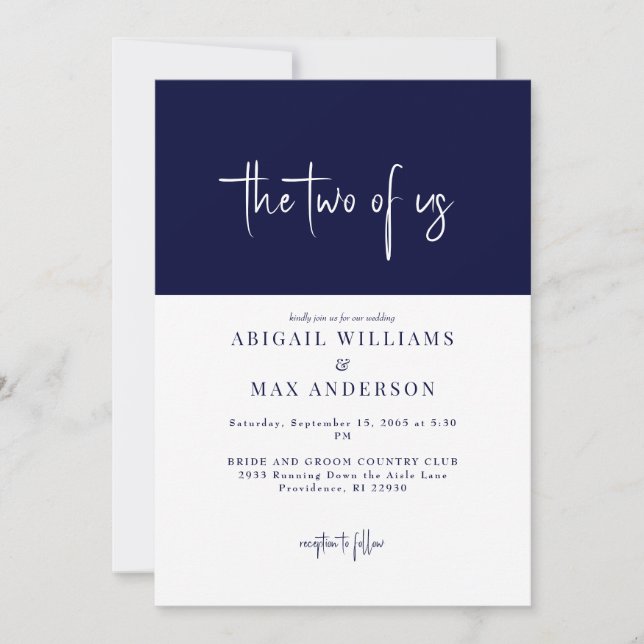 Invitación Boda de Navy y Blanco Los Dos (Anverso)