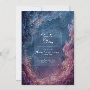 Invitación Boda de Nebulosa Celestial de Púrpura Vibrante y A