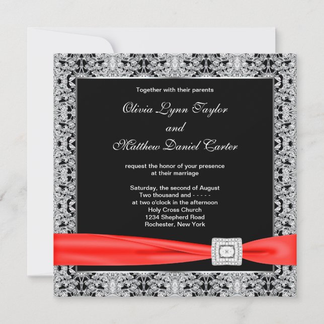 Invitación Boda de negro blanco rojo negro (Anverso)