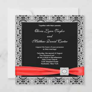 Invitación Boda de negro blanco rojo negro