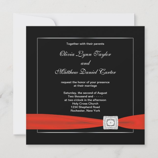 Invitación Boda de negro blanco rojo negro (Anverso)