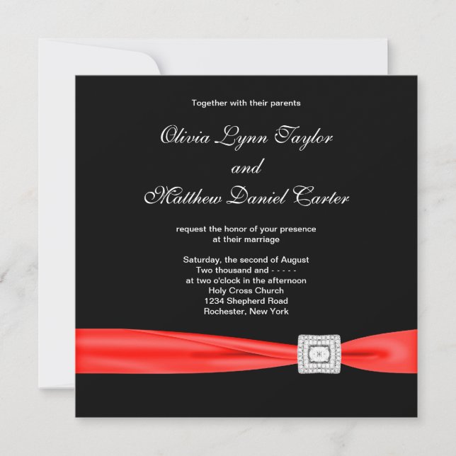 Invitación Boda de negro blanco rojo rojo negro (Anverso)