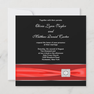 Invitación Boda de negro blanco y lazo rojo negro