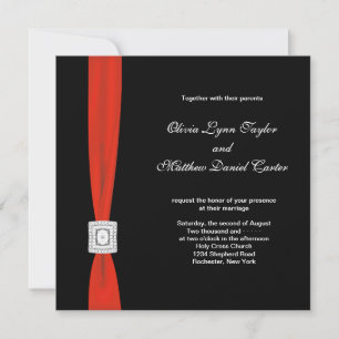 Invitación Boda de negro rojo lazo rojo negro