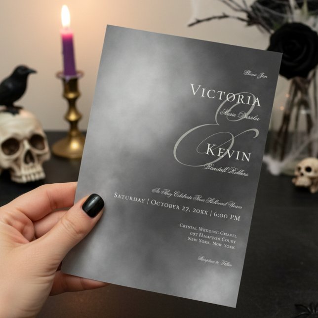 Invitación Boda de niebla negra oscuro de Moody Midnight (Subido por el creador)