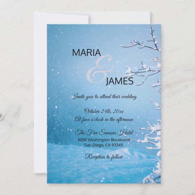 Invitación Boda de nieve de invierno (Anverso)