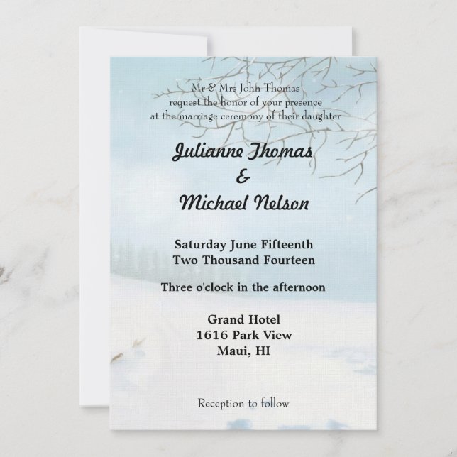 Invitación Boda de nieve de invierno (Anverso)