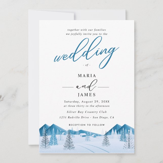 Invitación Boda de nieve de invierno (Anverso)