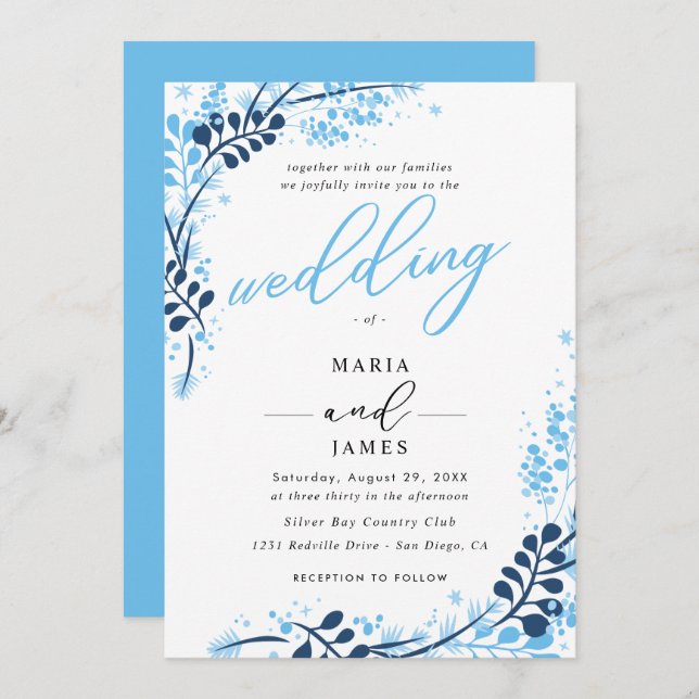 Invitación Boda de nieve de invierno (Anverso / Reverso)