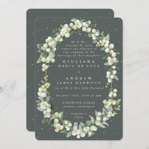 Invitación Boda de nieve verde gris formal + eucalipto