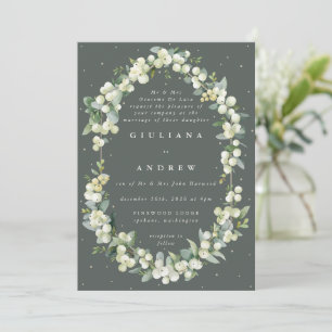 Invitación Boda de nieve verde gris formal + eucalipto